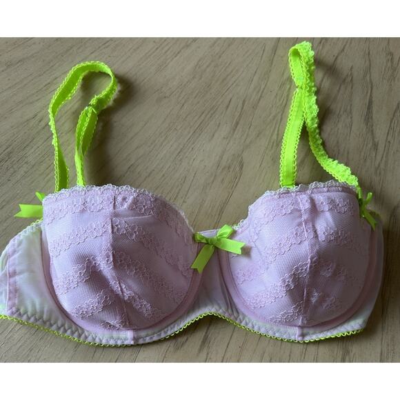 NEW Victoria Secret Sexy Little Things Push Up Bra 36B Pink Neon Green Bows Y2K - Picture 7 of 11